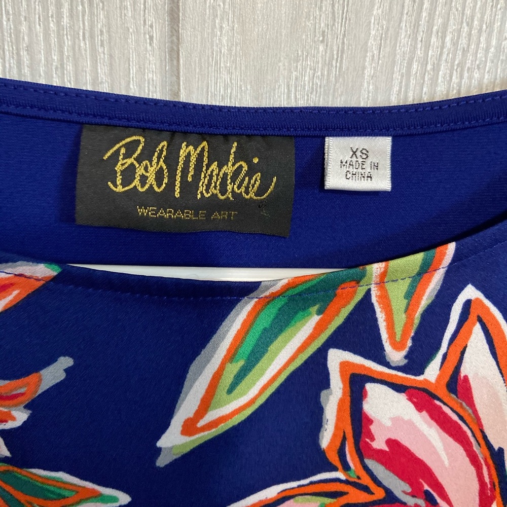 Bob Mackie Floral Print Blouse - Navy and Multicolor - Picture 3 of 4